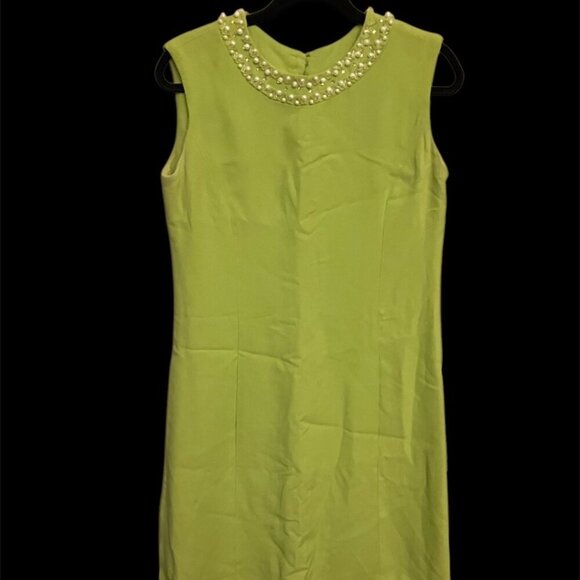 Amazing Chartreuse Cocktail Dress with Pearl Trim - Picture 1 of 9